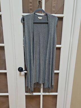 A couture Gray Sleeveless Fringe Duster Vest